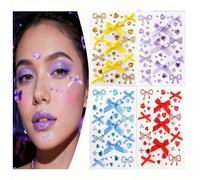 Christmas Face Stickers Eye Face Set for Kids Women Tattoo Jewels Self Adhesive Rhinestone Gems with Stars Butterflies Hearts Designs for Festival Rave Y2K Makeup Accessories