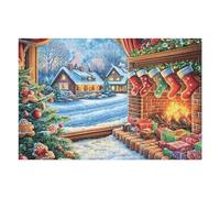 Christmas Fireplace Stocking Winter Cabin Outdoor Puzzle 1000 Pezzi Per Adulti E Ragazzi Gioco Educativo Intelligente Rilassamento Pressione Ridotta Idea Regalo Natale 1000 PCS