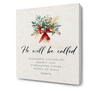 Christmas Floral Wall Art Christian Bible Verse Isaiah 9 6 Canvas Painting Religious Scripture Decor(Unframed,08x12inch(20x30cm))