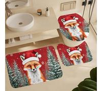 Christmas Fox Winter Animal Set Di Tappeti Da Bagno 3 Pezzi, Tappeto Con Profilo A U Resistente Tappetino Da Bagno Per Doccia Toeletta