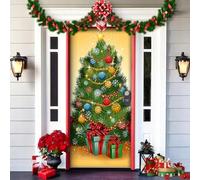 Christmas Front Door Decorations Cover, Christmas Door Cover Elastic, Christmas Fabric Door Cover with Elastic, Door Porch Covers for Festive Party Home Decor 35x79 in (D)