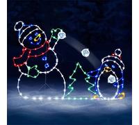 Christmas Fun Animated Snowball Fight Active Light String Frame Decor Christmas Outdoor Garden Snow Glowing Decorative Frame Sign Light-Up (Color : Happy Snowman) (Snowman And Penguin)