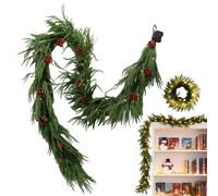 Christmas Garland - Lighted Holiday Decoration, 5.9FT Artificial Pine Cypress Garland with String Lights, Real Touch Green Leaf Decoration | Wreath for Door, Mantle, Table, Kitchen, Porch, Wedding