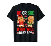 Christmas Gender Reveal Gingerbread Cookie He or She Baby Maglietta