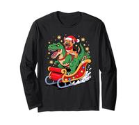 Christmas German Shepherd Sleigh T-Rex Dinosaur GSD Maglia a Manica