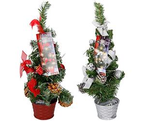 Christmas Gifts- Albero di Natale 45 cm, con 20 LED Rosso o Argento Decorato (Argento)