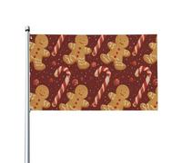 Christmas Gingerbread Man And Candy Cane Flag Resistente Alle Intemperie Bandiera Da Giardino Colore Vivido Bandiere Per Prato Portico Casa Cortile 90X150Cm