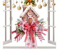 Christmas Gingerbread Wreath, 50cm Front Door Ornament 19.7x13.8x2.4 inches, Seasonal Hanging Sign Decoration, Festive Holiday Accent for Porch Window Fence Tree Farmhouse Courtyard Home Display