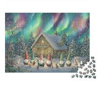 Christmas Gnome Scene Colourful Gnome Village Aurora 1000 Pcs Jigsaw Puzzles Adults Beautiful Decoration Puzzle Birthday Gift 52x38cm/1000pcs