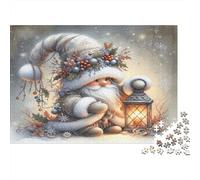 Christmas Gnome with Lantern Adult Challenging Puzzle Games: Gnome Lantern Festive Hat for Women, Gifts for Men Age 14 Years Up 38x26cm/1000pcs