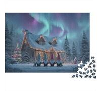Christmas Gnomes Cabin 1000 Piece Educational Game: Gnomes Cabin Aurora Borealis for Adults Teens Premium 100% Recycled Board 38x26cm/1000pcs