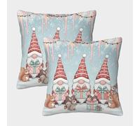 Christmas Gnomes-cute Winter Illustration Federe Cuscini Per Divano Decorative Art Fodere Per Cuscini 2 Pezzi Quadrate Con Cerniera Invisibile Da Letto Divano 50x50cm