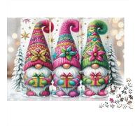 Christmas Gnomes Decor 1000Pc Challenging Puzzle: Three Colorful Gnomes Gifts for Adults Teens & Seniors Brainteasing Game 70x50cm/1000pcs