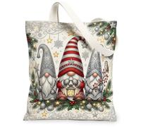 Christmas Gnomes Winter Holiday Canvas Tote Bag 33 x 38 cm | Bacche invernali, lanterne, stelle festive, atmosfera innevata, estetica accogliente per le vacanze, accessorio per la casa
