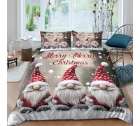 Christmas gnomesSet Di Copripiumino microfibra morbida 3 Pezzi stampa 3D con cerniera Festive holiday decor copripiumino con federa traspirante ultra morbido e traspirante for bambini King（220x240cm）