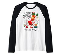 Christmas Goose Festive Goose on The Loose Duck Xmas Holiday Maglia con Maniche Raglan