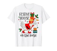 Christmas Goose Festive Goose on The Loose Duck Xmas Holiday Maglietta