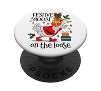 Christmas Goose Festive Goose on the Loose Duck Xmas Holiday PopSockets PopGrip Adesivo