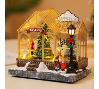Christmas Greenhouse, Christmas Snow House Village with LED Light And Music, USB/AAA Batteries Powered, Small Size And Environmental Resin Material, for Home/Shop Decor