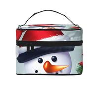 Christmas Happy Snowman Print Custodia portatile da viaggio per trucchi versatile con cerniera per borsa per il trucco di grande capacità in poliestere, nero, taglia unica, Nero, One Size