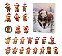 Christmas Highland Cow Advent Countdown Calendar 2025, 24-Day 2D Acrylic Decor, Cute Highland-Cow Ornaments for Vacation Home, Family, Tree, Window, Wall, Door, Car, Rearview Mirror