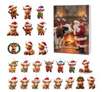 Christmas Highland Cow Advent Countdown Calendar 2025, 24-Day 2D Acrylic Decor, Cute Highland-Cow Ornaments for Vacation Home, Family, Tree, Window, Wall, Door, Car, Rearview Mirror