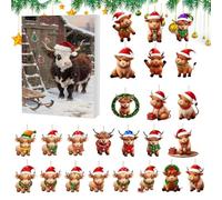 Christmas Highland Cow Advent Countdown Calendar 2025-24 giorni Display acrilico 2D Giorni per vacanze festive, design durevole con simpatici ornamenti, decorazione per conto alla rovescia per i