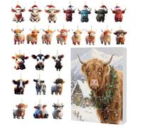 Christmas Highland Cow Calendar Advent - 24 giorni Cow Ornaments | Christmas Countdown Calendar With 2D Acrylic Animal Ornaments For Tree, Window, Wall, Door, Car Rearview Mirror, Backpack, Festive