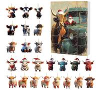 Christmas Highland Cow Calendar Advent, 2D Acrylic Animal Ornaments For Tree, 24 Days Cow Ornaments Christmas Countdown Calendar, Window Wall Door Car Rearview Mirror Backpack Decor