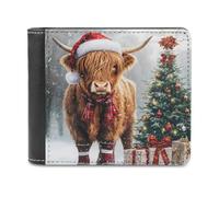 Christmas Highland Cow, portafoglio da uomo in pelle a due pieghe, sottile, porta carte di credito, Stile:, Taglia unica