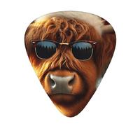 Christmas-Highland-Cow-Sungglasses - Confezione da 12 plettri per chitarra con 3 spessori e scatola portaoggetti, plettri in ABS per basso elettrico