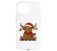 Christmas Highland Cow Tangled Lights Funny Holiday Custodia per iPhone 15