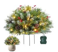 Christmas Holiday Planter Decorations | Lighted Artificial Christmass Urn Filler | Pre-lit Artificiall X mas Tree with Cones & Red Berries | Decor for Pathway, Lawn, Patio