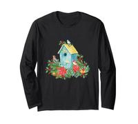 Christmas Holiday Wreath Birdhouse Birds & Bells Maglia a Manica