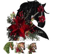 Christmas Horse Head Wreath with Glitter,Red and Pink Ornaments for Front Door,Holiday Decor with Lifelike Berries Pine for Wall,Mantel,Farmhouse Christmas Decoration (C, 51 * 56cm)