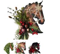 Christmas Horse Head Wreath with Glitter,Red and Pink Ornaments for Front Door,Holiday Decor with Lifelike Berries Pine for Wall,Mantel,Farmhouse Christmas Decoration (B, 51 * 56cm)