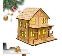 Christmas Houses Village - Rustic Cottage Building Model, DIY Wooden Cabin Crafts, Collectible Figurines with LED Lights | Home Decor Set for Holiday Display Tabletop Scene Festive