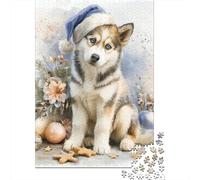 Christmas Husky Puppy Decor Jigsaw Puzzle Impossible 1000Pcs Decorazione Per La Casa. Rilassamento E Intelligence Per Adulti E Bambini Da 12 Anni 70x50cm/1000pcs