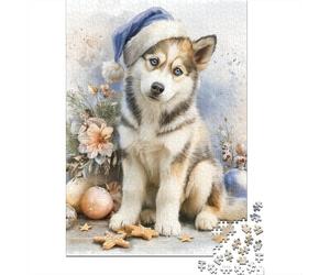 Christmas Husky Puppy Decor Jigsaw Puzzle Impossible 1000Pcs Decorazione Per La Casa. Rilassamento E Intelligence Per Adulti E Bambini Da 12 Anni 70x50cm/1000pcs
