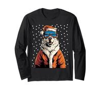 Christmas Husky Santa in Occhiali da Sci Sciatore Snowboarder Maglia a Manica