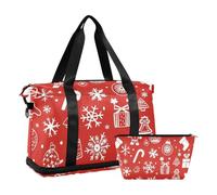 Christmas Icon - Borsone da viaggio grande per il fine settimana, con borsa da toilette per palestra, pieghevole, Icona di Natale rosso, 1 size