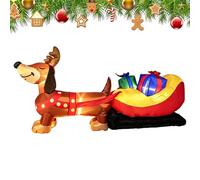 Christmas Inflatable Sled - Outdoor Dog Blow Up Lighted Yard Decor Unit | Weather Defying Nylon Fabric Construction | Winter Front Yard Porch Decoration Festive Illuminated Puppy Carriage Build Unit