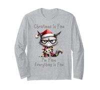 Christmas Is Fine I'm Fine Grumpy Black Cat Xmas Chaos Maglia a Manica