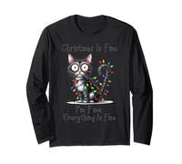 Christmas Is Fine I'm Fine Grumpy Black Cat Xmas Chaos Maglia a Manica