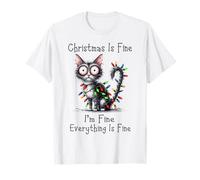 Christmas Is Fine I'm Fine Grumpy Black Xmas Cat Chaos Maglietta