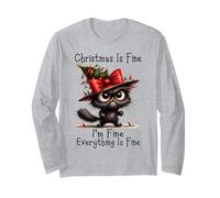 Christmas Is Fine I'm Fine Grumpy Xmas Cat Christmas Chaos Maglia a Manica