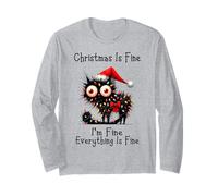 Christmas Is Fine I'm Fine Grumpy Xmas Cat Christmas Chaos Maglia a Manica