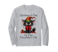 Christmas Is Fine I'm Fine Grumpy Xmas Cat Christmas Chaos Maglia a Manica