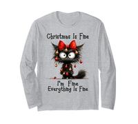 Christmas Is Fine I'm Fine Grumpy Xmas Cat Christmas Chaos Maglia a Manica