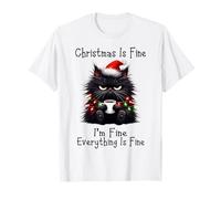 Christmas Is Fine I'm Fine Grumpy Xmas Cat Christmas Chaos Maglietta